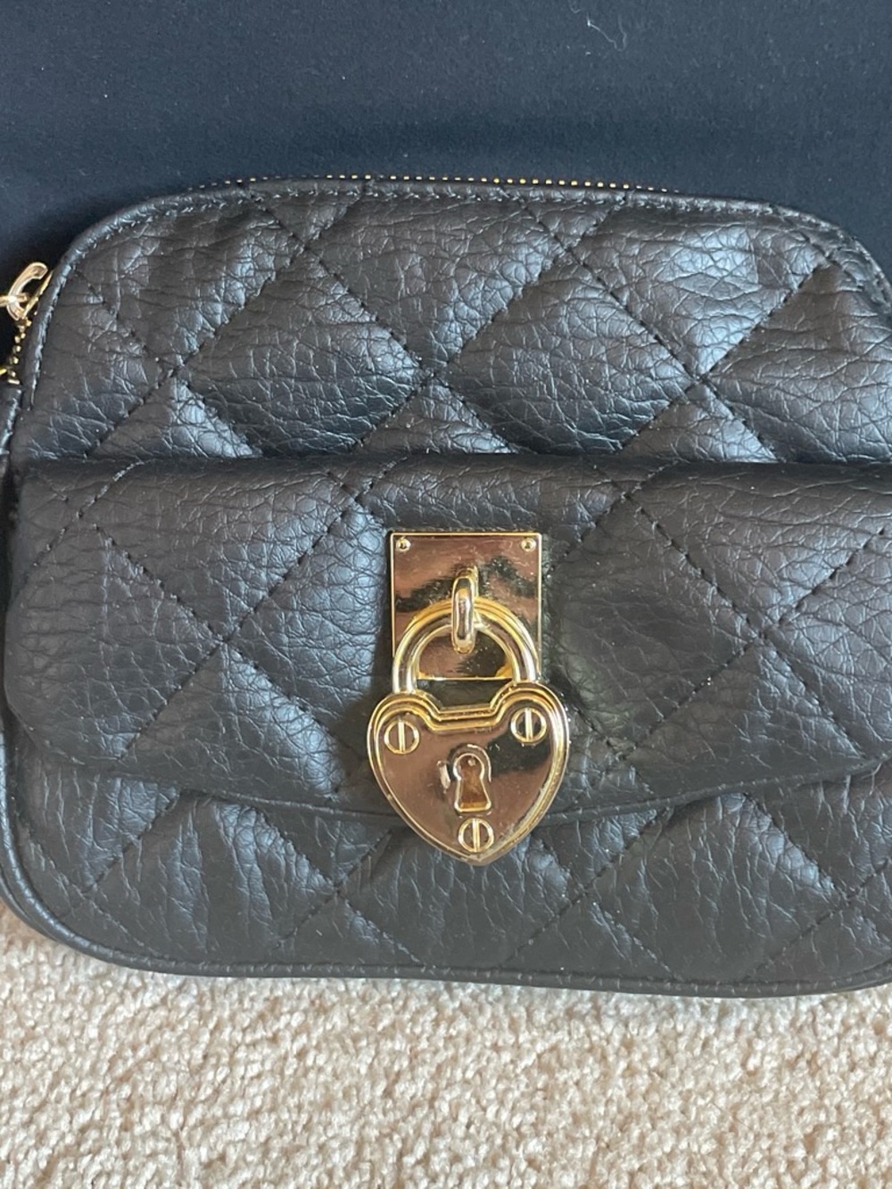 Juicy Couture Black Quilted Crossbody with Gold Heart Lock